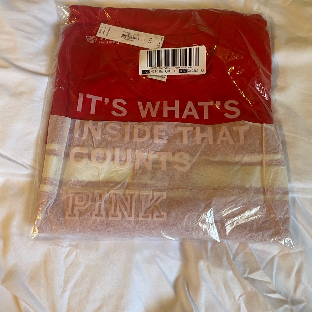 PINK Victoria's Secret Red and Pink Crew Neck Sweater